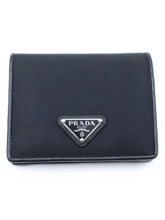 Prada Handbags - Prada Triangle Logo Compact Wallet Bifold Black Tessuto Nylon